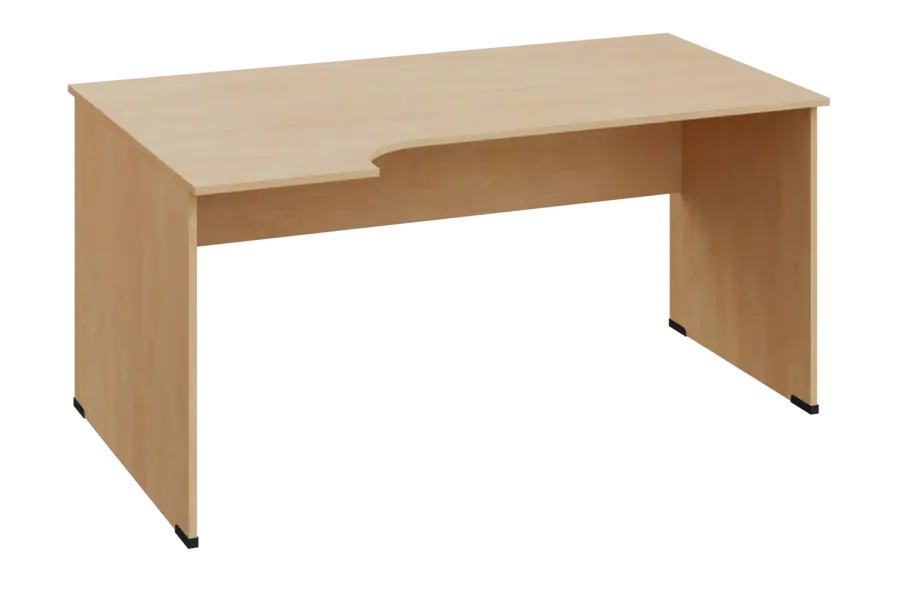 ERL 28 - 164 stůl kancelářský, rohový, levý, dřevěná podnož, deska 25 mm, široký 1600 mm, bříza světlá